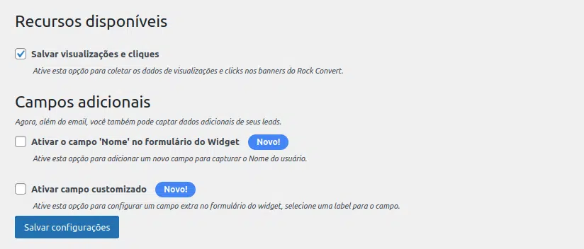 Opção de salvar cliques selecionada