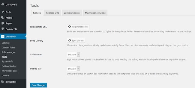 Enable Safe Mode button on Elementor. Source: elementor.com